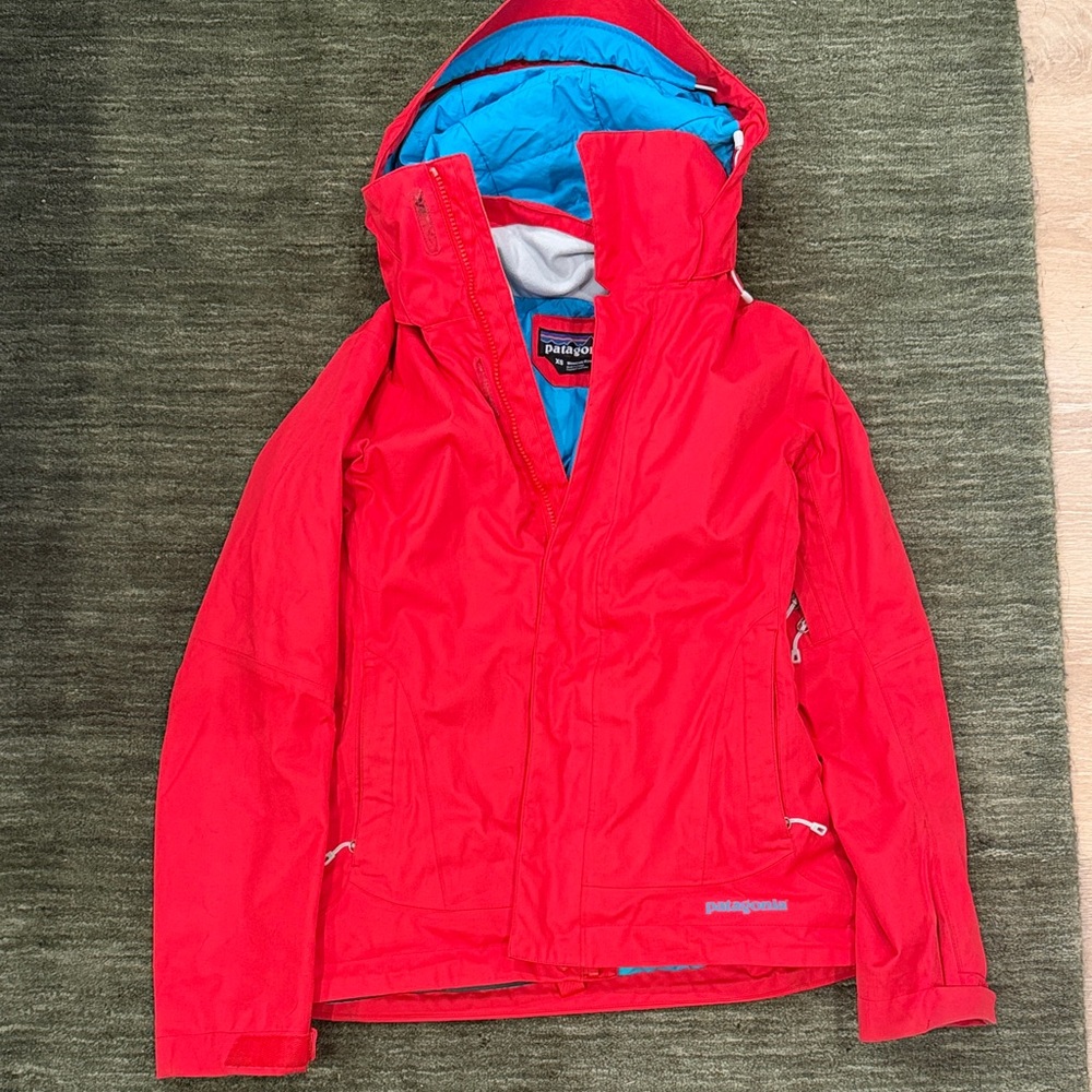 Patagonia Red Ski Jacket with Blue Lining and Hood